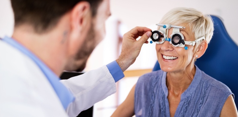 woman getting eye check up